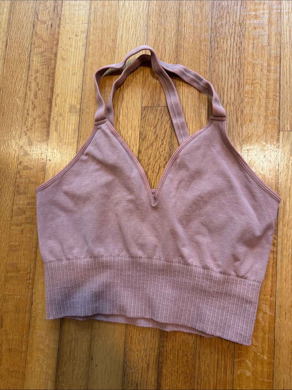 Free People Ribbed V-Neck Bralette — Mauve Pink
